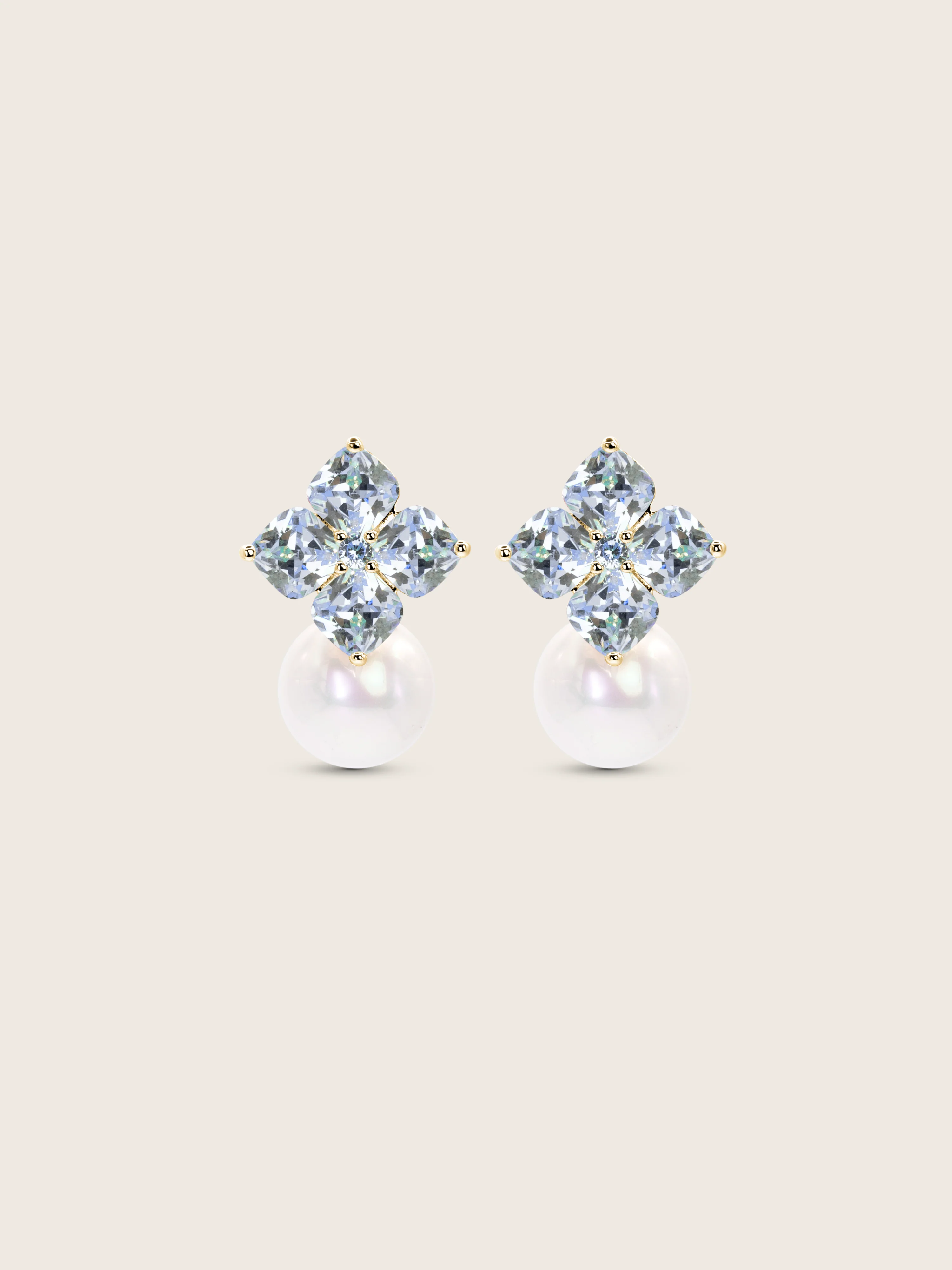 Crystal Hydrangea Pearl Earrings - Aqua