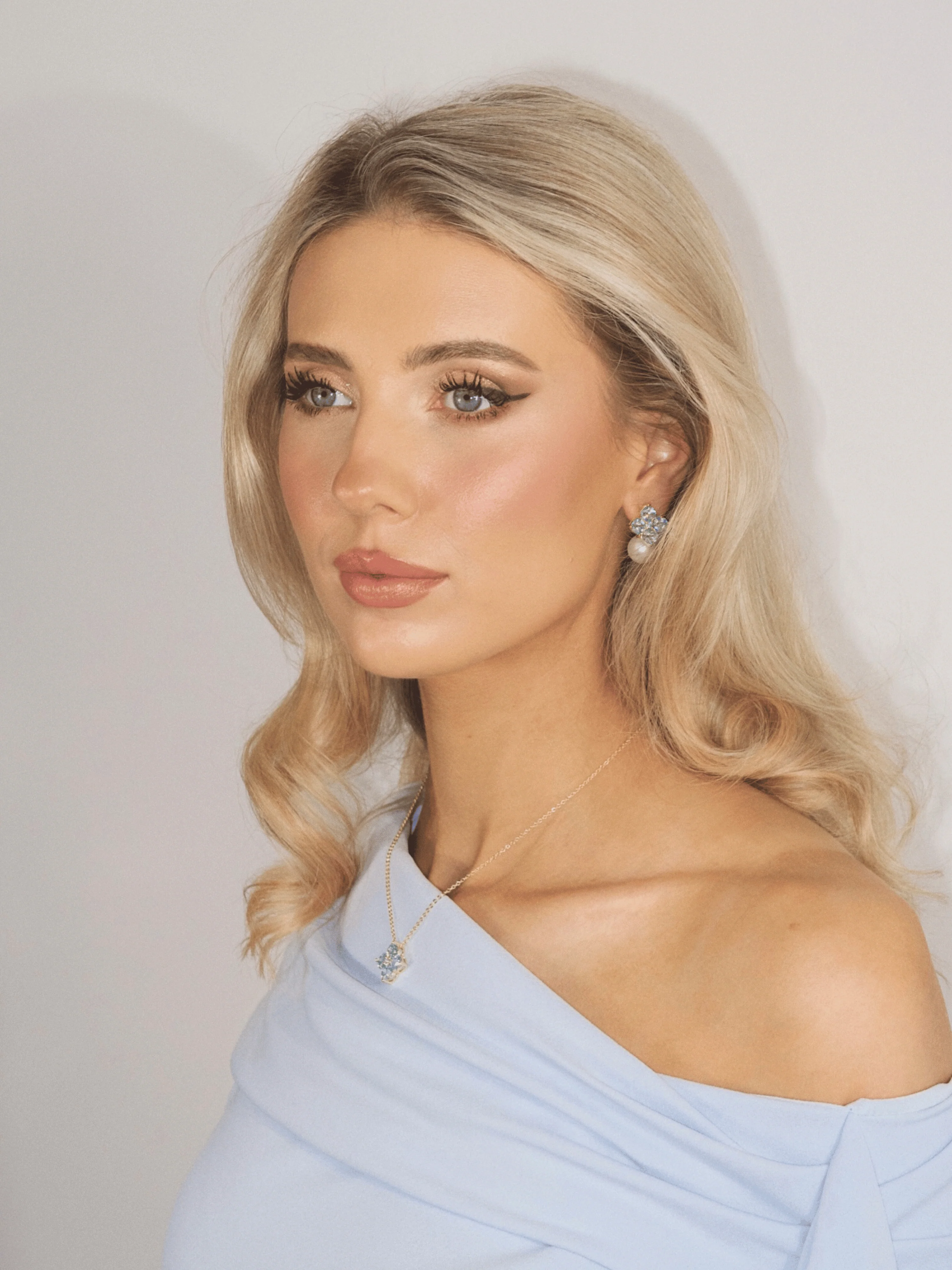 Crystal Hydrangea Pearl Earrings - Aqua - Image 3