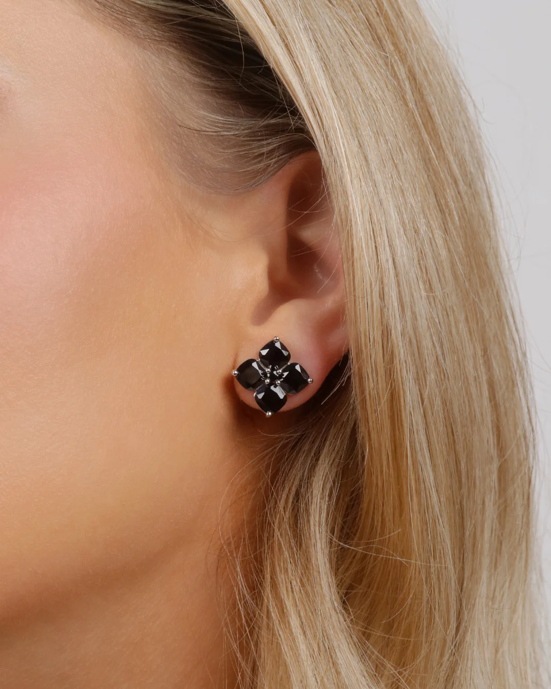 Crystal Hydrangea Stud Earrings - Espresso - Image 2