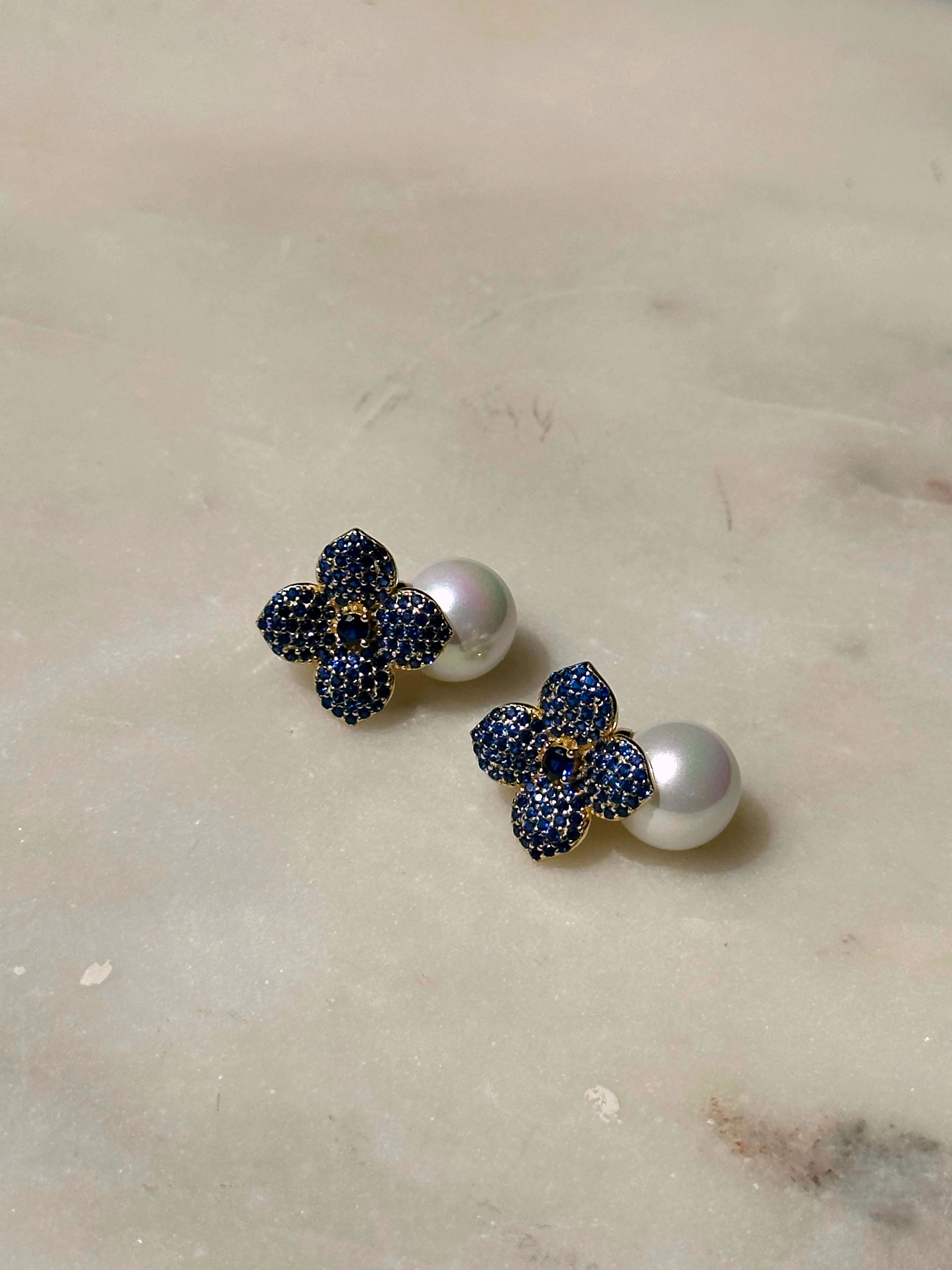 Hydrangea Earrings - Navy Blue - Image 3